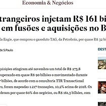 Grupos estrangeiros injetam R$ 161 bilhes at novembro em fuses e aquisies no Brasil